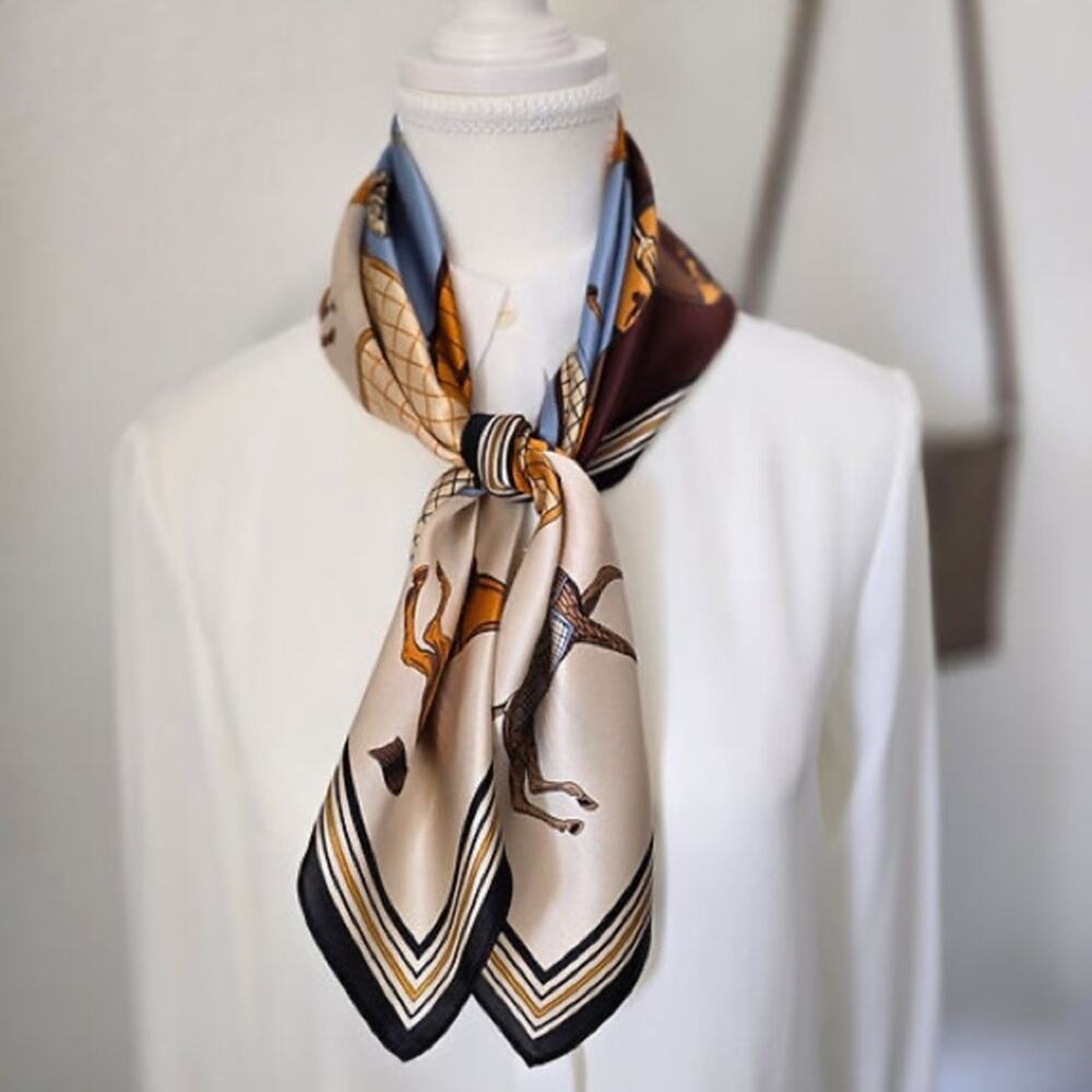 Luxury Inspired Horse Print Silk Satin Scarf - Picture 6 of 12